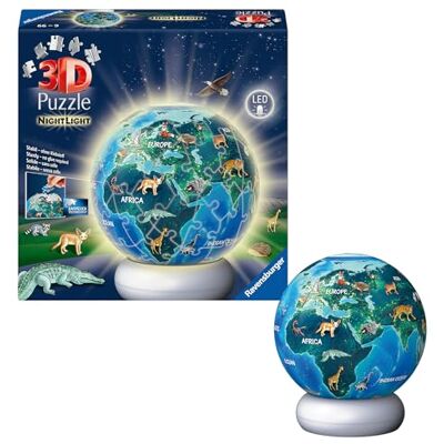 Ravensburger Terra rompicapo 3D con motivi animali Puzzle 3D per bambini dai 6 anni in su Palla puzzle con luce notturna a LED come lampada da comodino per bambini Ravensburger Terra rompicapo 3D con motivi animali Puzzle 3D per bambini dai 6 anni in su Palla puzzle con luce notturna a LED come lampada da comodino per bambini