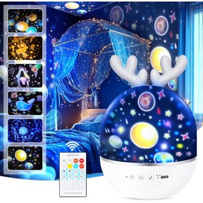URAQT Proiettore Stelle Soffitto Bambini, Luci Notte per Bambini, 360°Rotazione Musicale Luce Notturna Bambini Proiettore, 6 Films Proiettore Soffitto,8 musica,con Telecomando e timer, Regalo Neonato URAQT Proiettore Stelle Soffitto Bambini, Luci Notte per Bambini, 360°Rotazione Musicale Luce Notturna Bambini Proiettore, 6 Films Proiettore Soffitto,8 musica,con Telecomando e timer, Regalo Neonato
