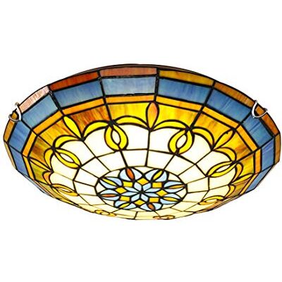 WDBZTJ Plafoniere stile Tiffany, lampada da soffitto vintage in vetro colorato, lampadine E27 retro tondo a soffitto a sospensione per apparecchi di illuminazione per soggiorno camera da letto,H,30cm WDBZTJ Plafoniere stile Tiffany, lampada da soffitto vintage in vetro colorato, lampadine E27 retro tondo a soffitto a sospensione per apparecchi di illuminazione per soggiorno camera da letto,H,30cm