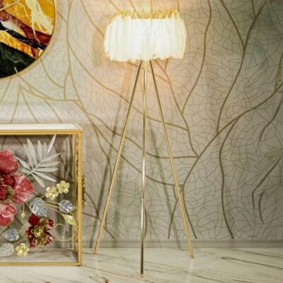Dmora Lampada da terra Blufi, Luce da terra, Lampada da pavimento, Lampada a stelo, 46x46 h147 cm, Bianco e Oro Dmora Lampada da terra Blufi, Luce da terra, Lampada da pavimento, Lampada a stelo, 46x46 h147 cm, Bianco e Oro