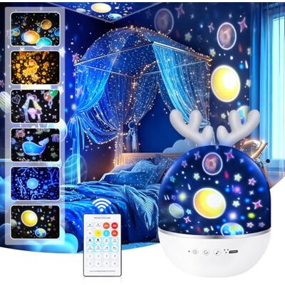 URAQT Proiettore Stelle Soffitto Bambini, Luci Notte per Bambini, 360°Rotazione Musicale Luce Notturna Bambini Proiettore, 6 Films Proiettore Soffitto,8 musica,con Telecomando e timer, Regalo Neonato URAQT Proiettore Stelle Soffitto Bambini, Luci Notte per Bambini, 360°Rotazione Musicale Luce Notturna Bambini Proiettore, 6 Films Proiettore Soffitto,8 musica,con Telecomando e timer, Regalo Neonato