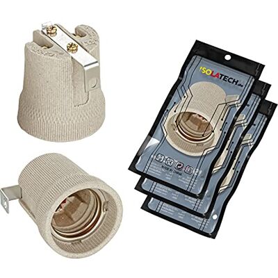 ISOLATECH 3x Portalampada E27 in Ceramica Grigia con Staffa Interna ISOLATECH 3x Portalampada E27 in Ceramica Grigia con Staffa Interna