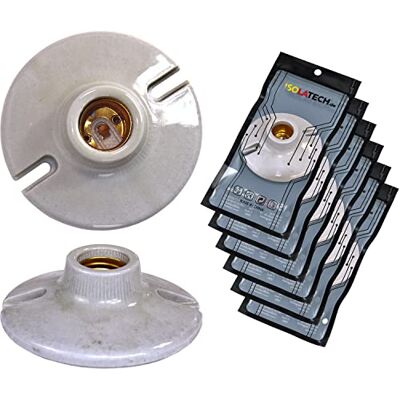 ISOLATECH 6x Portalampada E27 in Ceramica da Parete con Fori ISOLATECH 6x Portalampada E27 in Ceramica da Parete con Fori