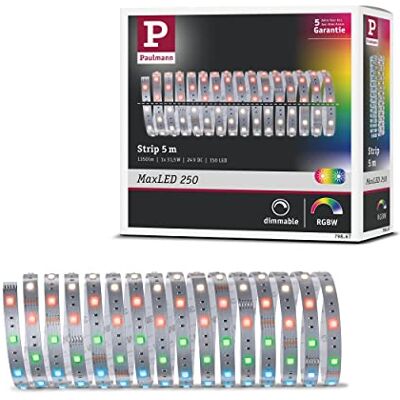 Paulmann Strip LED MaxLED 250 5m RGBW IP20 incl. 1 striscia da 31 Watt Strip fascia luminosa 3000 K Paulmann Strip LED MaxLED 250 5m RGBW IP20 incl. 1 striscia da 31 Watt Strip fascia luminosa 3000 K