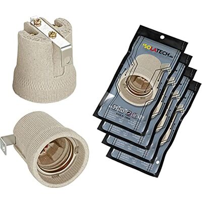 ISOLATECH 4x Portalampada E27 in Ceramica Grigia con Staffa Interna ISOLATECH 4x Portalampada E27 in Ceramica Grigia con Staffa Interna