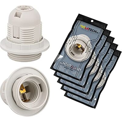 ISOLATECH 5x Portalampada E27 in Plastica con 2 Anelli per Paralume ISOLATECH 5x Portalampada E27 in Plastica con 2 Anelli per Paralume