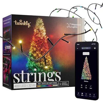 Twinkly Strings 400 LED RGB+Bianco, Striscia di Luci LED per Esterno e Interno, Luci Smart Multicolore, Compatibile con Alexa e Google Home, Luci Mappabili, IP44, Controllo App, Filo Nero, 32m Twinkly Strings 400 LED RGB+Bianco, Striscia di Luci LED per Esterno e Interno, Luci Smart Multicolore, Compatibile con Alexa e Google Home, Luci Mappabili, IP44, Controllo App, Filo Nero, 32m