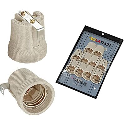 ISOLATECH 10x Portalampada E27 in Ceramica Grigia con Staffa Interna ISOLATECH 10x Portalampada E27 in Ceramica Grigia con Staffa Interna