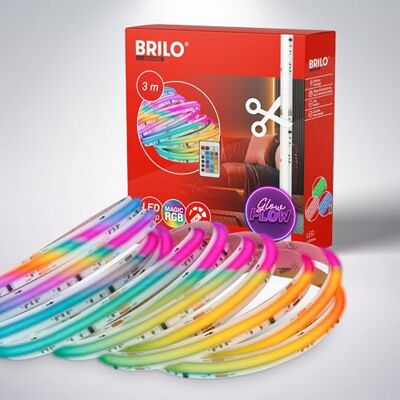 Briloner Striscia LED COB 3 m con telecomando, cambio colore dinamico RGB IC, autoadesiva, alta densità, striscia LED, striscia luminosa LED, bianco Briloner Striscia LED COB 3 m con telecomando, cambio colore dinamico RGB IC, autoadesiva, alta densità, striscia LED, striscia luminosa LED, bianco