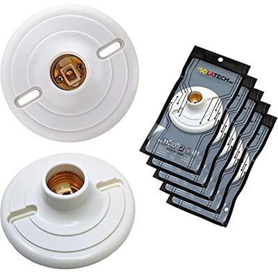 ISOLATECH 5x Portalampada E27 in Plastica da Parete con Fori ISOLATECH 5x Portalampada E27 in Plastica da Parete con Fori