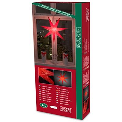 Konstsmide Lampada a stella di carta rossa, con cavo e interruttore, lampadina non inclusa, E14-230 V Konstsmide Lampada a stella di carta rossa, con cavo e interruttore, lampadina non inclusa, E14-230 V