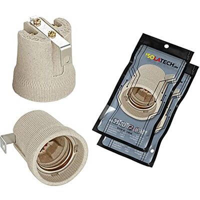 ISOLATECH 2x Portalampada E27 in Ceramica Grigia con Staffa Interna ISOLATECH 2x Portalampada E27 in Ceramica Grigia con Staffa Interna