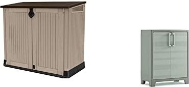 Keter Porta Attrezzi Store It Out Midi Beige In Resina Cm 130X74X110 H & Gulliver Basso Xl Armadio Impermeabile Cert. Ipx3-80X44X100H Sabbia