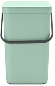 Brabantia Pattumiera Sort & Go 25L Cestino Grande per Raccolta Differenziata Coperchio Aperto Maniglia per il Trasporto Fissabile al Muro Contenitore Riciclo Jade Green 27 x 35 x 40 cm