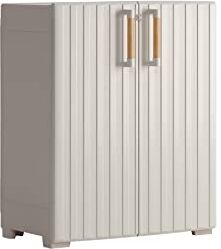 Keter Groove Armadio Basso da Esterno, Porte Effetto Legno, Beige/Sabbia, 80x45x98 H cm