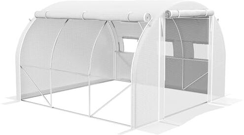 Outsunny Serra a Tunnel 3x3 m con Porta, 6 Finestre e 2 Pareti Laterali Avvolgibili, Serra da Giardino in Acciaio e Telo in PE con Picchetti e Funi, Bianca