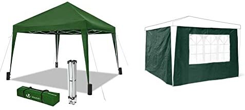 VOUNOT Gazebo Pieghevole da Giardino 3x3 M, Mercato Tenda Pop up con 4 Sacchi di Sabbia di Peso e Sacca di Trasporto,Verde & Relaxdays Set 2 Pareti Laterali per Gazebo, 3 x 3 m, Telo in PE