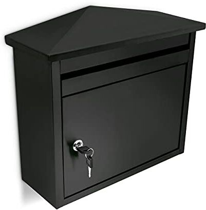 Relaxdays Cassetta Postale, Casa, Casetta delle Lettere, Buste, con Tetto Spiovente, Mail Box, HLP 37 x 41 x 16 cm, Nero