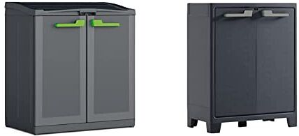 Keter Armadio Per La Raccolta Differenziata Moby Recycling Con 3 Scomparti, Antracite, ‎90 x 55 x 100 cm; 13 Kg & Armadio Basso Moby Formato Xl, Armadio Impermeabile, Antracite