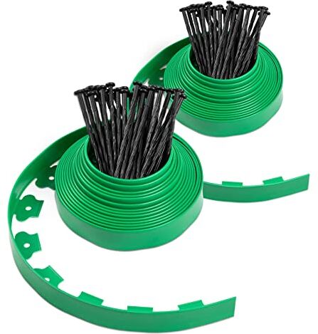 WOLTU Bordura per Giardino, Bordura per Aiuola in PE Tagliabile, Bordatura per Giardino, Bordo per Prato, con 60 Picchetti, Lunghezza 20m, Altezza 5cm, Verde