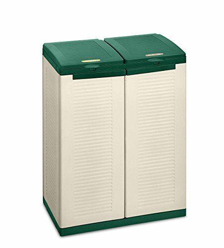 TERRY , Ecocab 2, Armadietto per la Raccolta Differenziata, da Interno Esterno, 2 vani separati. Colore: Beige/Verde, Materiale: Plastica, Dimensioni: 68x39x88,7 cm