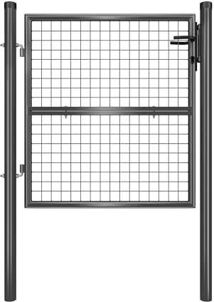 SONGMICS Cancello da Giardino, Cancelletto da Giardino, Acciaio Zincato con Serratura, Porta di 106 x 100 cm (L x H), Tubo Tondo, Cancello per Recinzione, Grigio GGD150A01