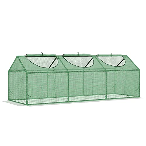Outsunny Mini Serra da Giardino con 3 Finestre Avvolgibili e Copertura PE Anti-UV, 180x60x60cm, Verde