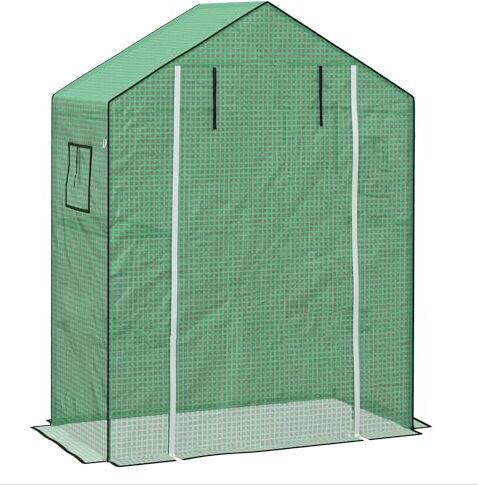 Outsunny Copertura per Serra da Giardino con Porta a Cerniera e Finestre, Telo di Ricambio in PE con Porta Avvolgibile, 140x73x190cm, Verde