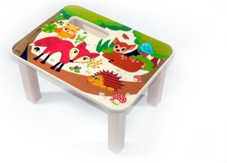 Hess Holzspielzeug 30284 Sgabello in legno per bambini, serie animali della foresta, fatto a mano, grande circa 33 x 24 x 18 cm, per sedersi e come rialzo quando si sta in piedi