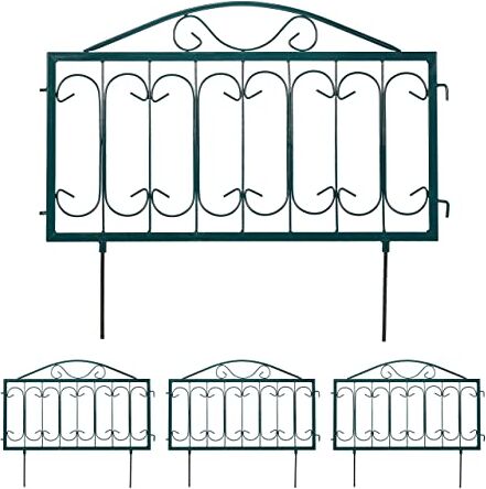 Relaxdays Recinzione per Aiuole, Set 4 Pannelli per Cortile e Giardino, Bordure Vintage, Ferro, HL 46x57 cm, Verde Scuro, 100%