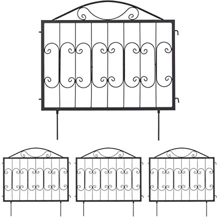 Relaxdays Recinzione per Aiuole, Set 4 Pannelli per Cortile e Giardino, Bordure Vintage, in Ferro, HL: 60 x 60 cm, Nero