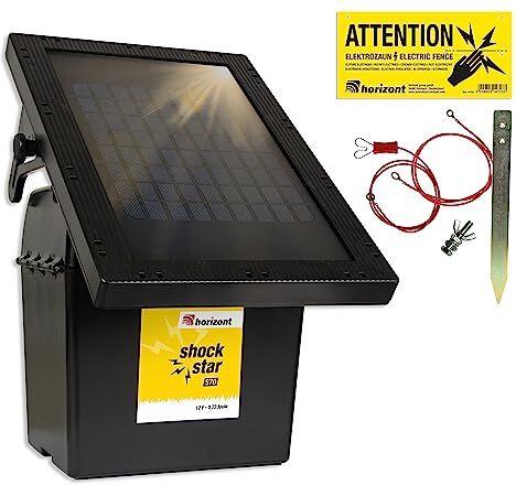 horizont recinzione elettrica solare 9 V / 12 V shockstar S70 con pannello solare da 10 W con display LED a 3 livelli e circuito di risparmio energetico per recinzioni lunghe fino a 12 km