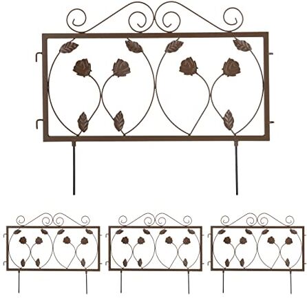 Relaxdays Recinzione per Aiuole, Set 4 Pannelli per Cortile e Giardino, Bordure in Ferro, HxL: 47 x 56,5 cm, Marrone, 100%