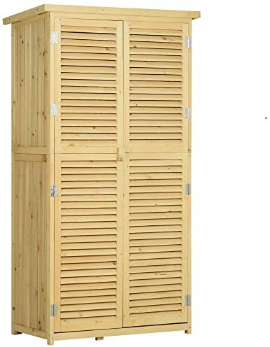 Outsunny Casetta in Legno da Giardino con Tetto Impermeabile, Armadio da Esterno Porta Attrezzi da Giardino con 4 Scompartimenti, 87x46.5x160cm