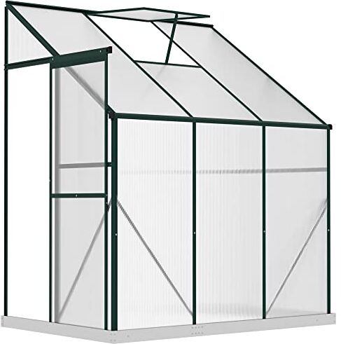 Outsunny Walk-In Lean to Greenhouse Garden Policarbonato di alluminio resistente con sfiato per il tetto per piante, erbe aromatiche, verdure, verde, 16 x 10 x 7 cm