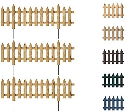 Floranica Recinzione da Giardino 3 pz 103cm 40cm Pino Non trattato Recinto a innesto con Barre di Metallo Staccionata per aiuole Letti di Verdura Palizzata da Giardino