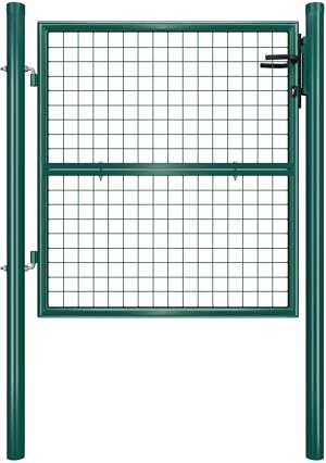 SONGMICS Cancello da Giardino, Cancelletto da Giardino, Acciaio Zincato con Serratura, Porta di 106 x 100 cm (L x H), Tubo Tondo, Cancello per Recinzione, Verde GGD150G01