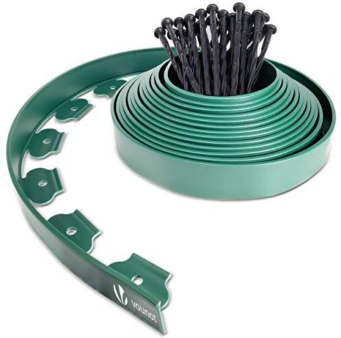 VOUNOT Bordo Giardino Flessibile, Bordi Aiuole Plastica, con 30 Chiodi di Fissaggio, Lunghezza 10m, Altezza 5cm, Verde