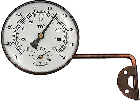 Thermometer World Termometro igrometro da esterno in ottone con elegante design del quadrante, termometro da giardino adatto per misurare temperatura esterna e umidità, per parete, serra, garage, braccio oscillante per