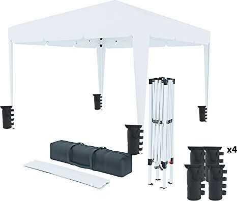 Arreditaly Gazebo Pieghevole Impermeabile 3 x 3 M Da Giardino Con 4 Sacche Per Pesi E 1 Di Trasporto Chiusura A Fisarmonica Per Fiere Campeggio Esterno Piscina, Acciaio, Copertura 160 gr/m² (Bianco)