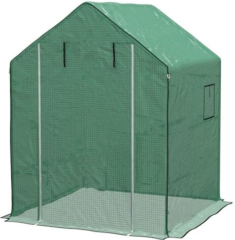 Outsunny Copertura per Serra da Giardino con Porta a Cerniera e Finestre, Telo di Ricambio in PE con Porta Avvolgibile, 140x143x190cm, Verde