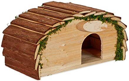 Relaxdays Casetta per Ricci, Legno e Muschio, Rifugio per Porcospini da Giardino, 18x34x17 cm, con Pavimento, Marrone, 100%