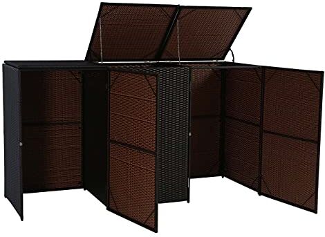 Mendler 3X copribidoni Box Spazzatura rifiuti HWC-E25 66x195x110cm Acciaio polyrattan Marrone