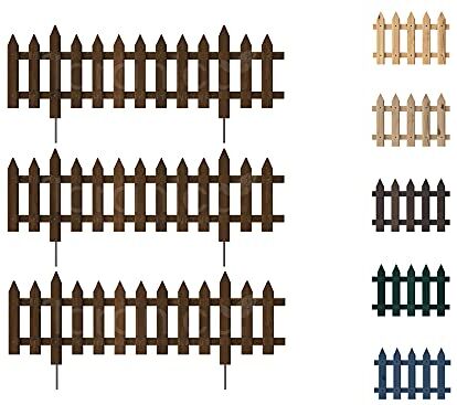 Floranica Recinzione da giardino 3 pz 103cm 40cm Marrone Pino trattato Recinto a innesto con barre di metallo Staccionata per aiuole letti di verdura Palizzata da giardino