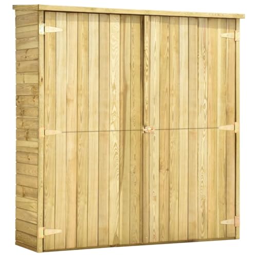 vidaXL Legno di Pino Impregnato Rimessa da Giardino Doppia Porta Casetta Attrezzi per Esterni Deposito Salvaspazio Capanno 163x50x171 cm Naturale