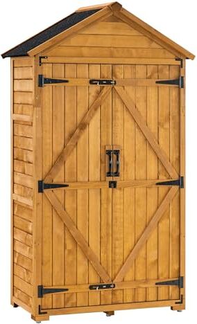 M MCombo Armadio da giardino con tetto a due falde in legno, impermeabile, colore grigio/naturale, 1000D, 48 x 90 x 178 cm (naturale)