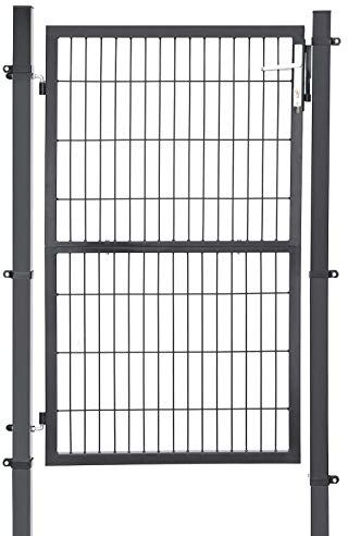 SONGMICS Cancello da Giardino, Cancelletto da Giardino, Acciaio Zincato con Serratura, Porta di 106 x 150 cm (L x H), Tubo Tondo, Cancello per Recinzione, Grigio GGD200GY