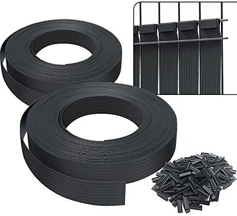 VOUNOT Strisce di Protezione in PVC per Recinzioni da Giardino e Recinzioni a Doppia Asta 150m x 4.7cm, Strisce Frangivista in PVC con 300 Clip di Fissaggio, Nero