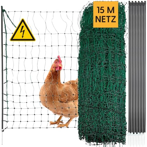 Agrarzone rete per pollame elettrificabile verde 15m x 106cm   Rete elettrica per recinto con paletti a doppia punta   Maglia piccola   Recinzione elettrificata del pollame per un allevamento sicuro
