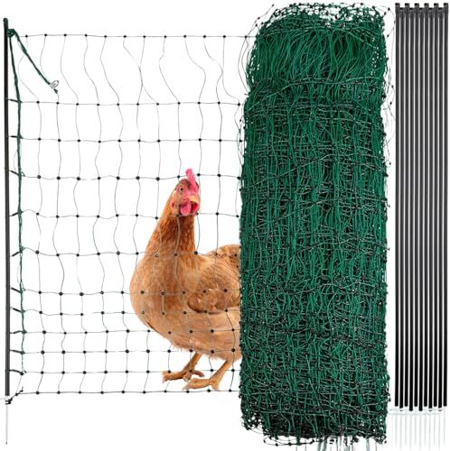 Agrarzone rete per pollame elettrificabile verde   Rete elettrica per recinto con paletti a doppia punta   Maglia piccola   Recinzione elettrificata del pollame per un allevamento sicuro (25m x 106cm)